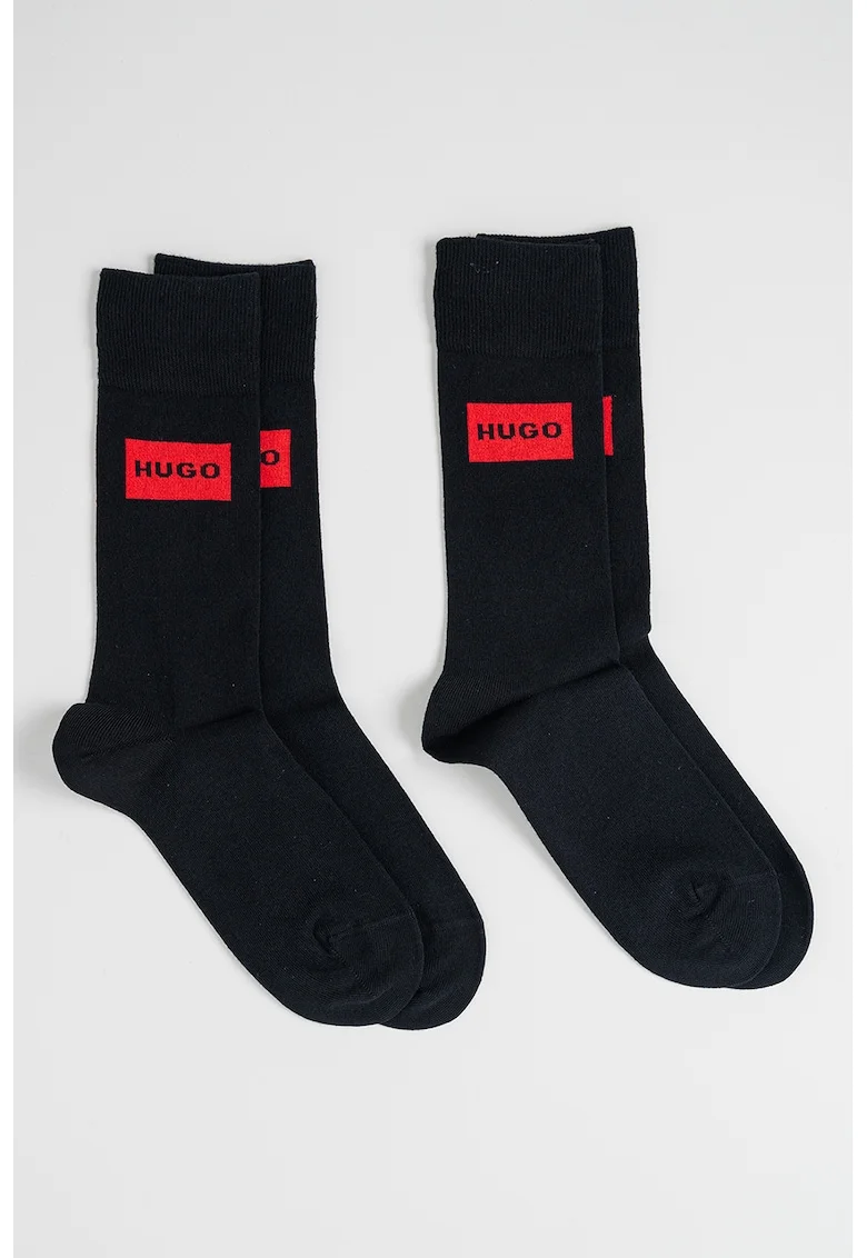 Set de sosete lungi cu logo - 2 perechi, Negru/Rosu vermillion