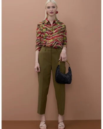 Pantaloni din amestec de bumbac cu croiala conica, Kaki