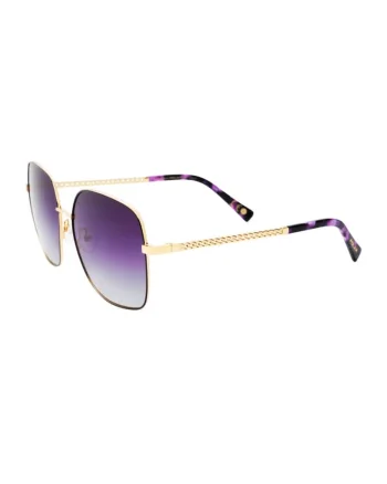 Ochelari de soare patrati cu lentile in degrade, Auriu/Negru/Violet