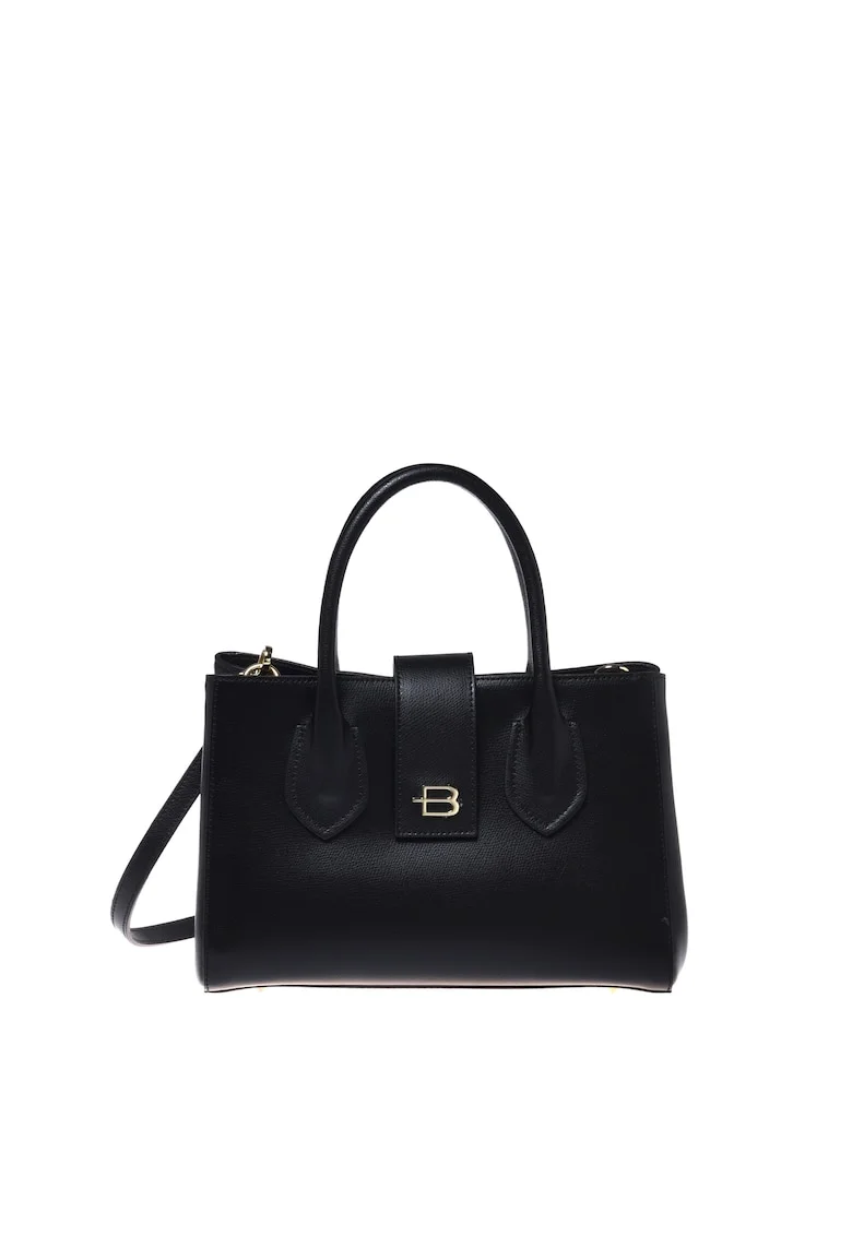 Geanta tote din piele cu logo metalic, Negru