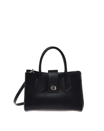 Geanta tote din piele cu logo metalic, Negru