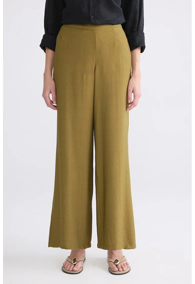 Pantaloni cu croiala ampla si talie elastica, Verde masliniu