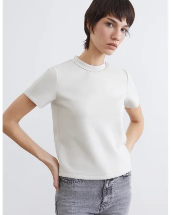 Tricou cu decolteu la baza gatului, Gri deschis