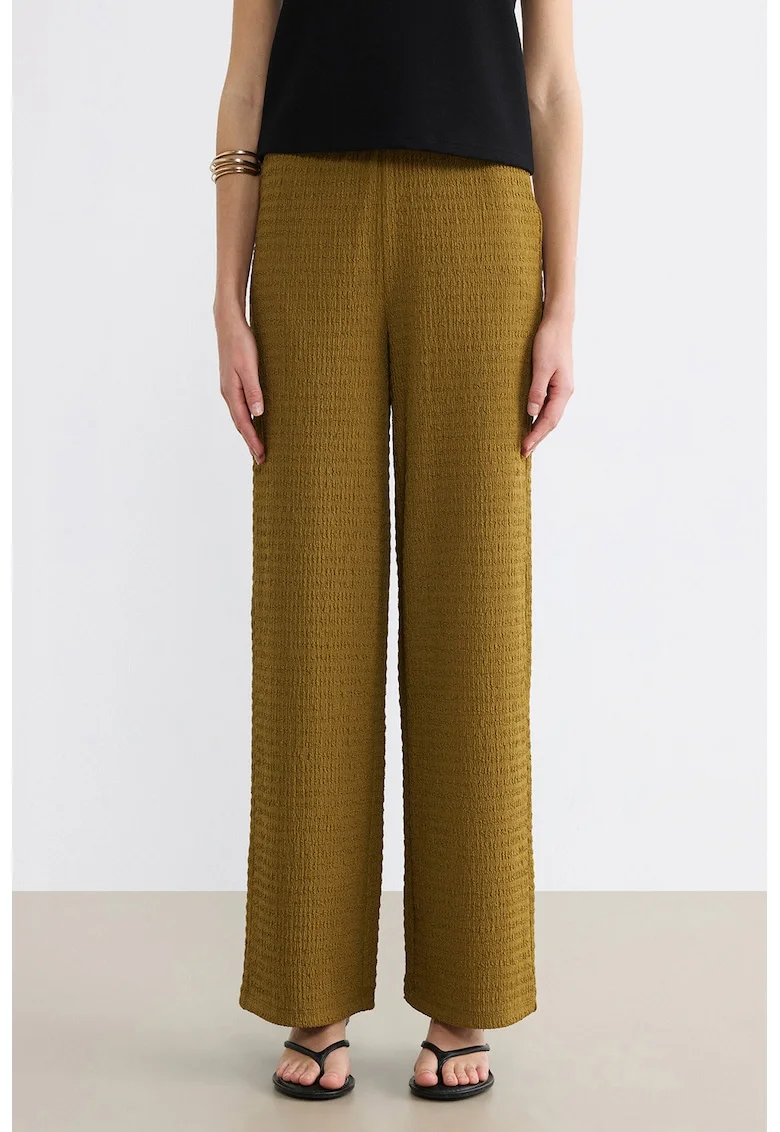 Pantaloni texturati cu croiala ampla, Kaki
