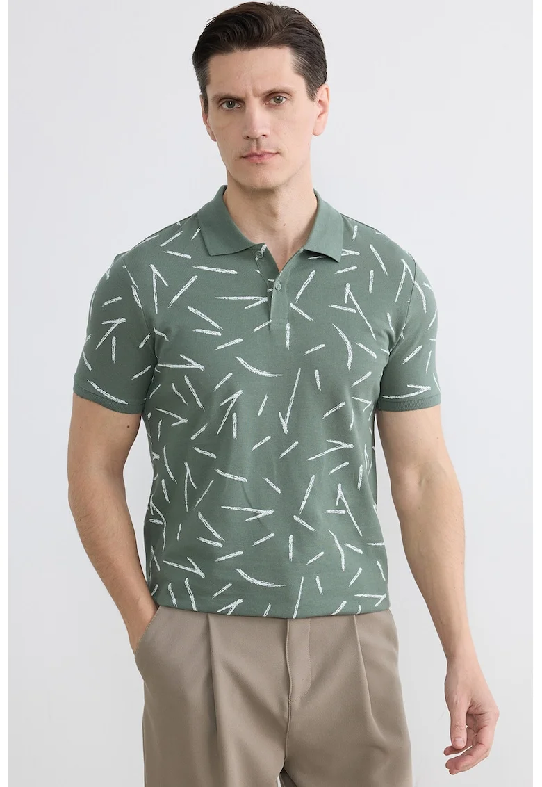 Tricou polo slim fit cu imprimeu, Verde