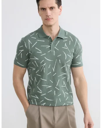 Tricou polo slim fit cu imprimeu, Verde
