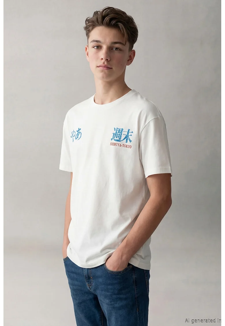 Tricou de bumbac cu imprimeu, Alb