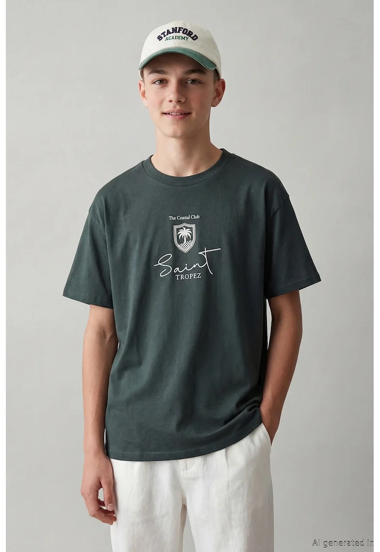 Tricou lejer cu imprimeu, Verde inchis
