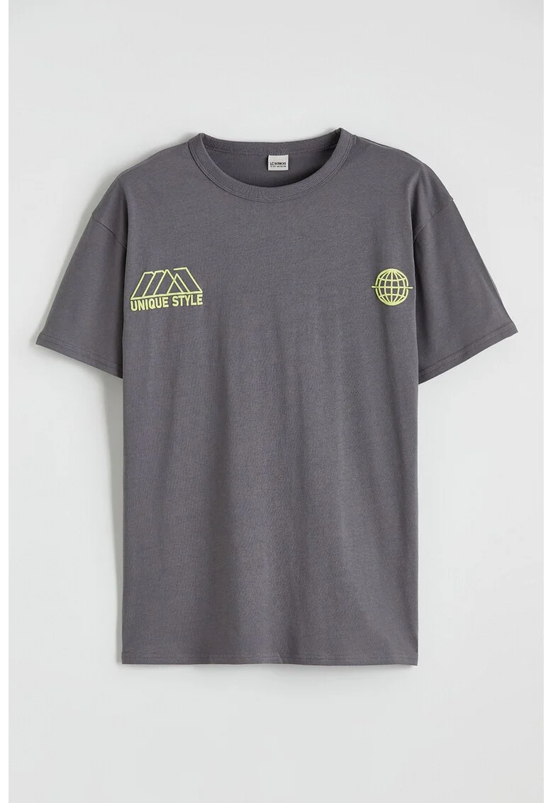 Tricou cu imprimeu si maneci cazute, Gri