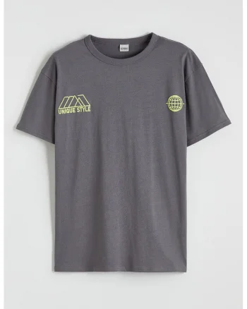 Tricou cu imprimeu si maneci cazute, Gri