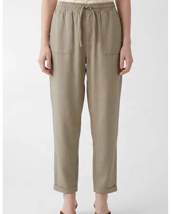 Pantaloni drepti din lyocell cu snur, Kaki