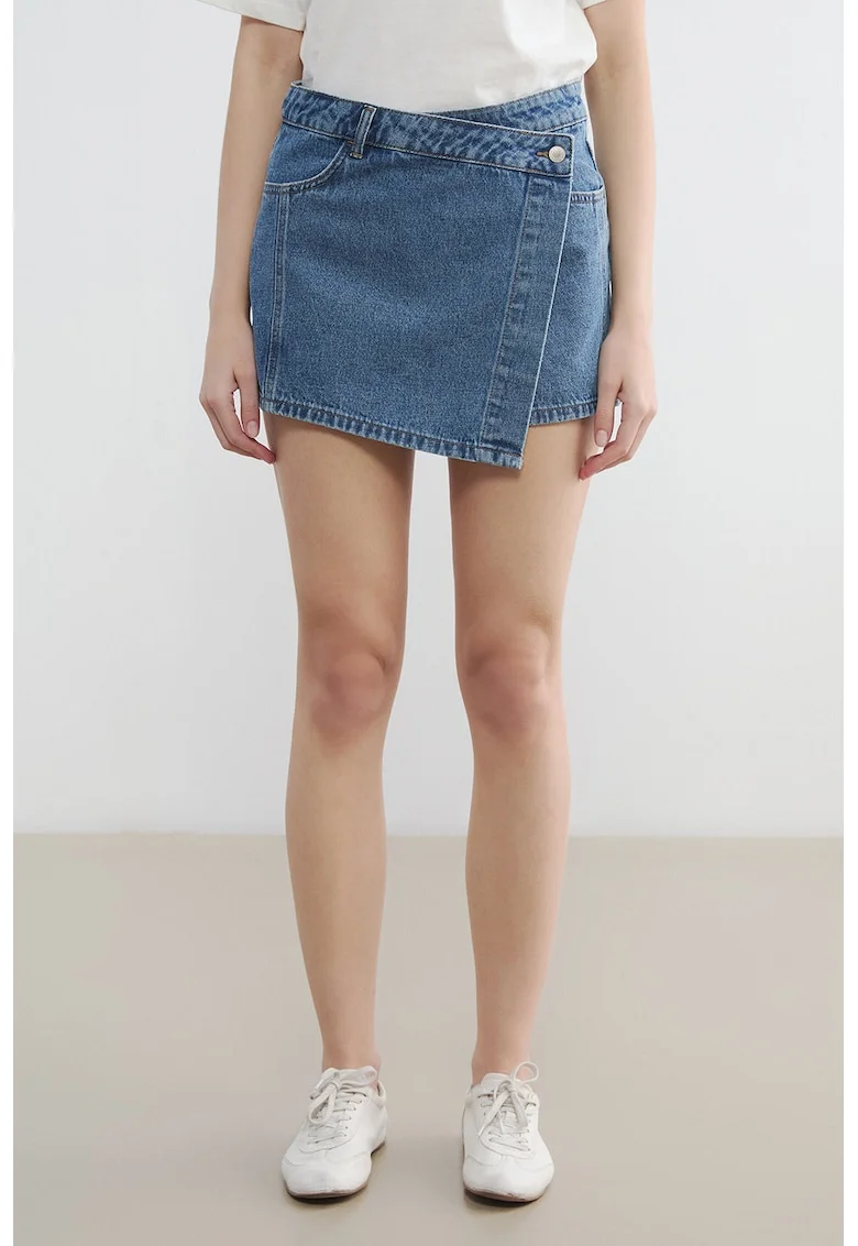 Fusta-pantalon din denim cu buzunare, Albastru melange