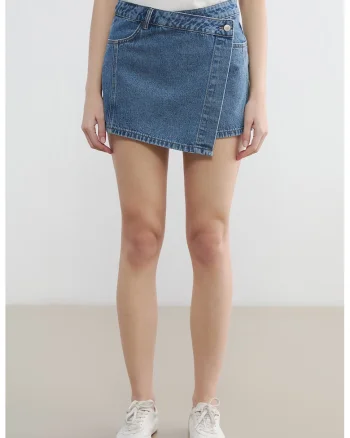 Fusta-pantalon din denim cu buzunare, Albastru melange