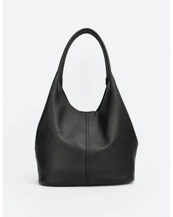 Geanta hobo cu inchidere magnetica cu capsa, Negru