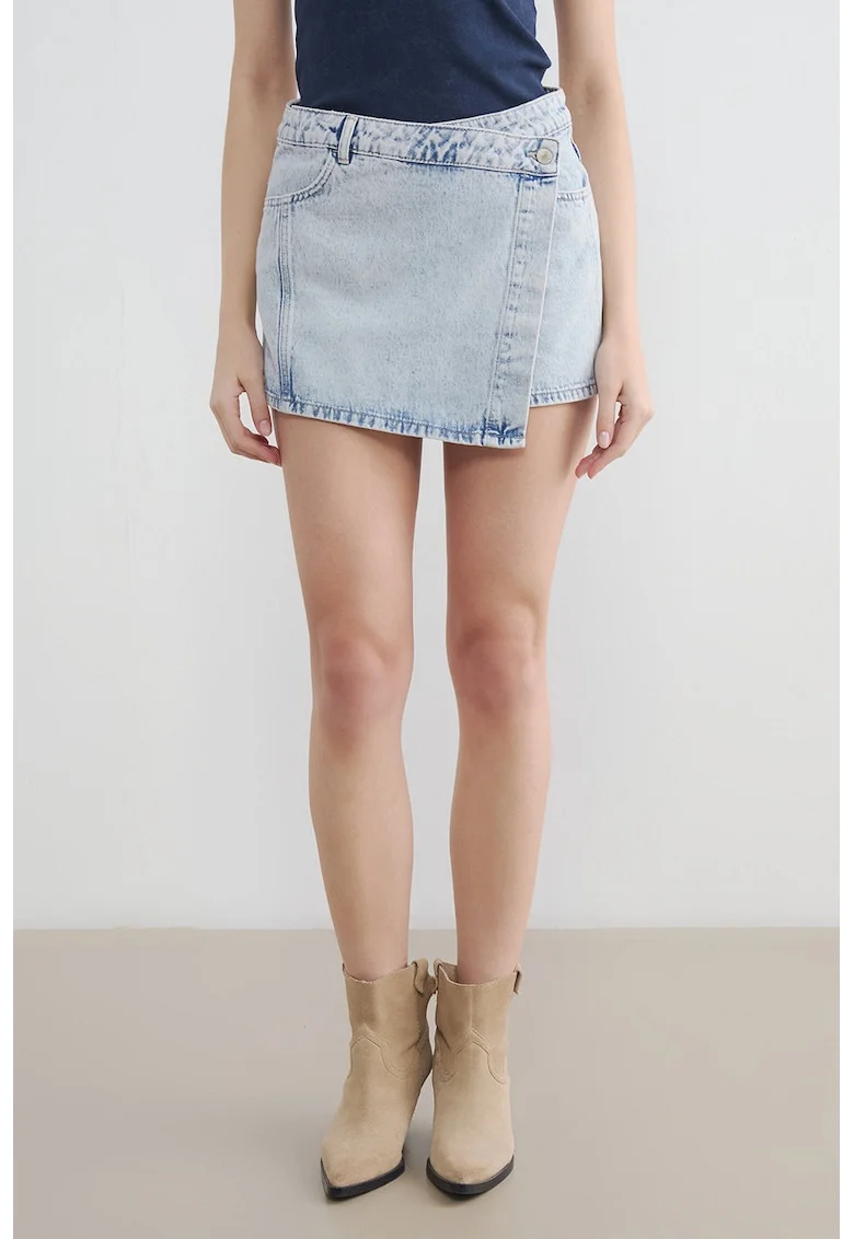 Fusta-pantalon din denim cu buzunare, Albastru deschis