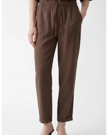 Pantaloni drepti din lyocell cu snur, Maro