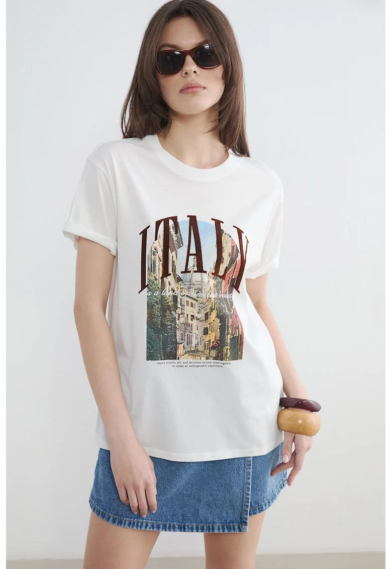Tricou cu imprimeu foto, Alb