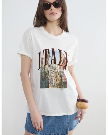 Tricou cu imprimeu foto, Alb