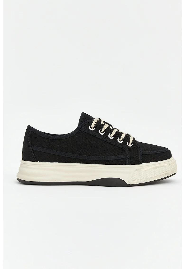 Pantofi low-cut din material textil cu talpa flatform, Negru