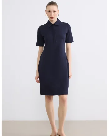 Rochie mini cu guler clasic, Bleumarin