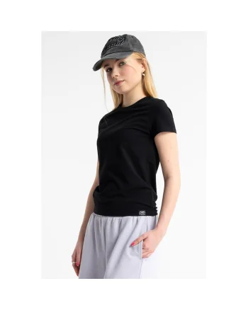 Tricou slim fit cu decolteu la baza gatului, Negru