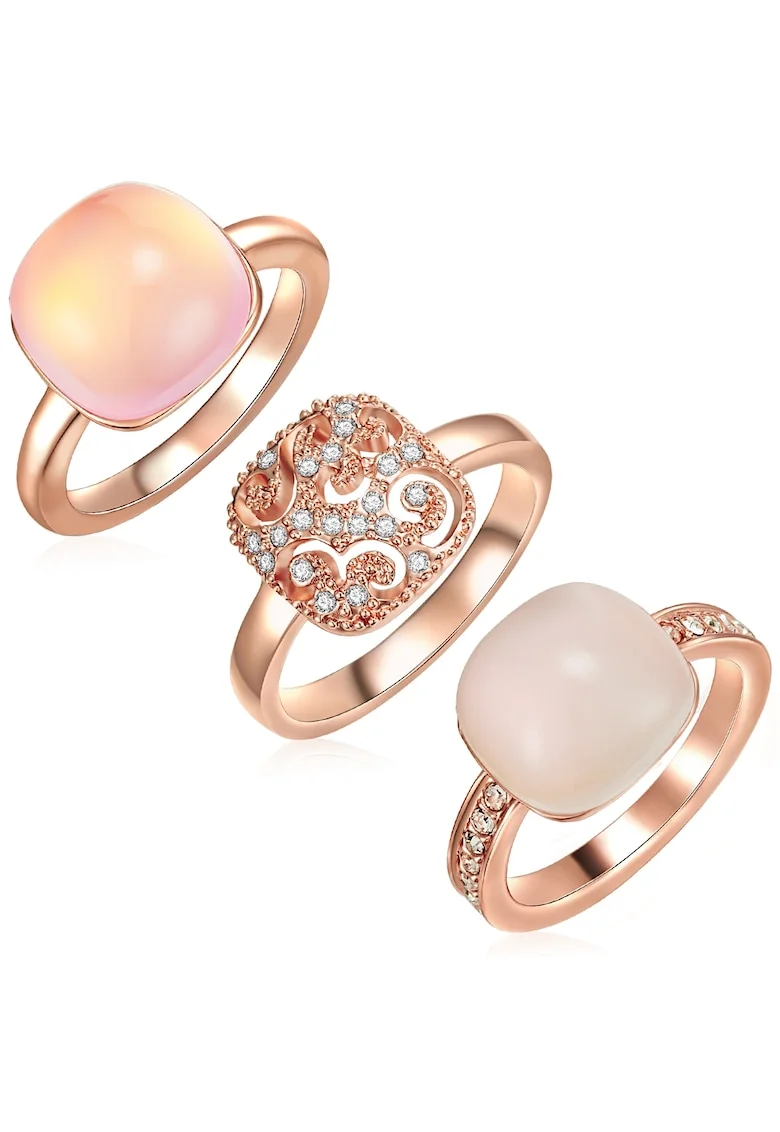 Set de inele placate cu aur de 14K - 3 piese, Auriu rose