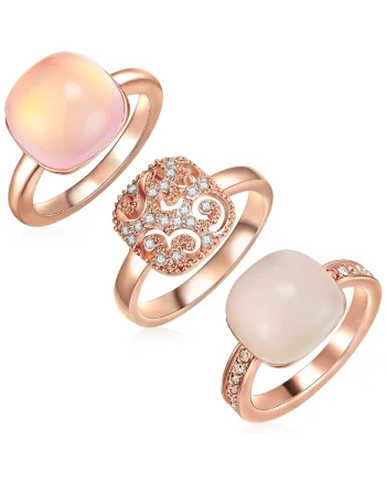 Set de inele placate cu aur de 14K - 3 piese, Auriu rose