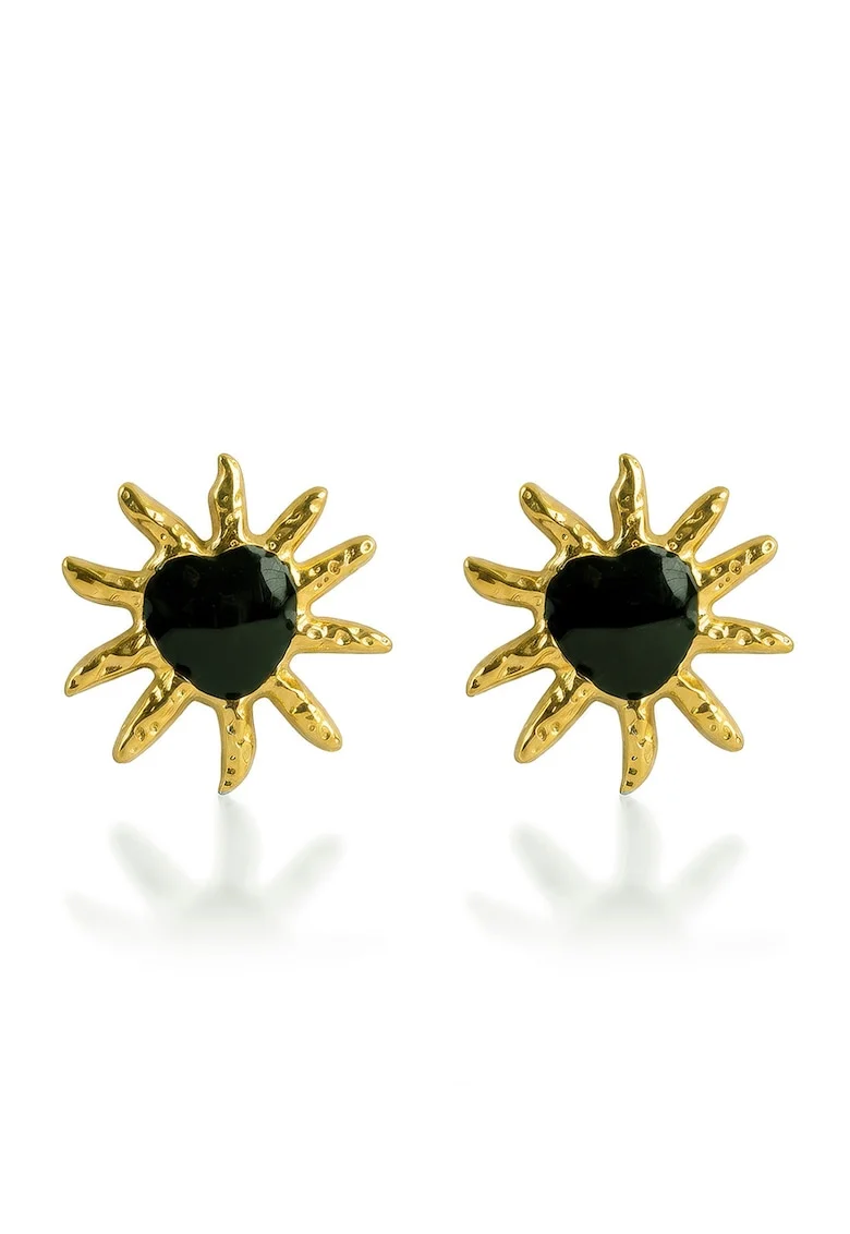 Cercei placati cu aur de 18K, cu design soare, Auriu/Verde padure