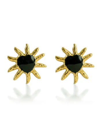 Cercei placati cu aur de 18K, cu design soare, Auriu/Verde padure