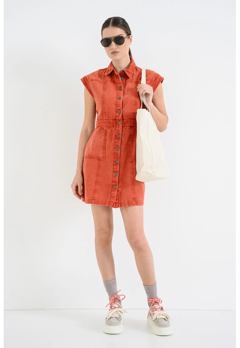 Rochie mini din denim cu buzunare Jado, Rosu stins