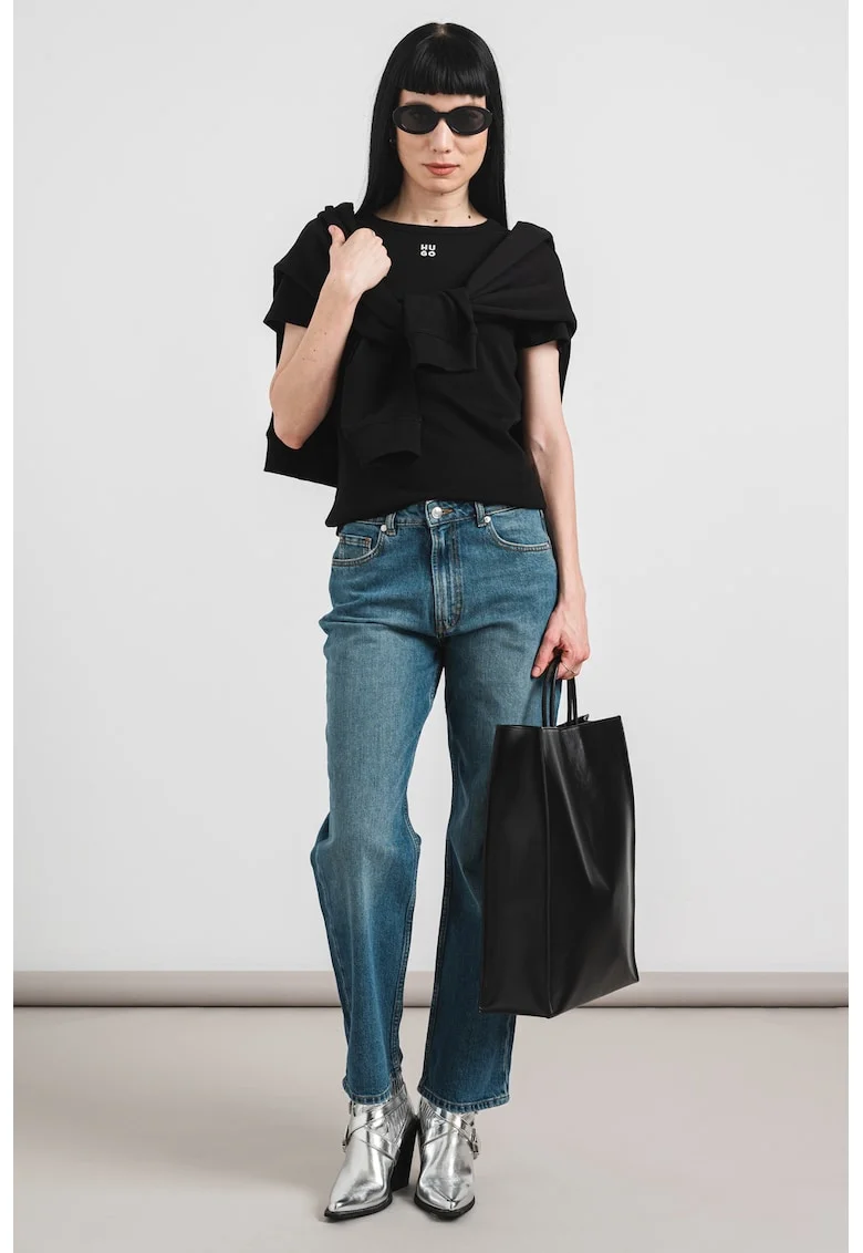 Tricou cu decolteu la baza gatului Deloris, Negru stins