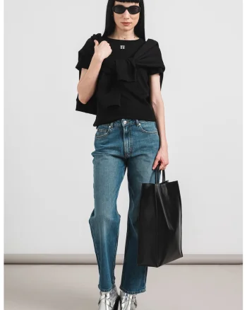 Tricou cu decolteu la baza gatului Deloris, Negru stins