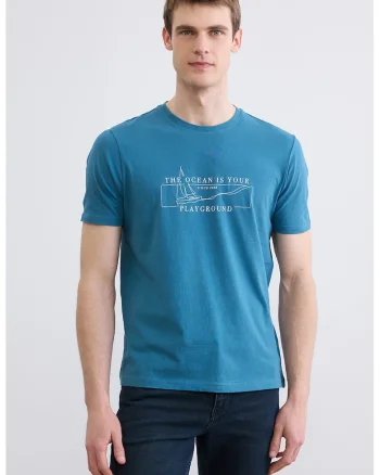 Tricou cu imprimeu text, Alb/Albastru deschis