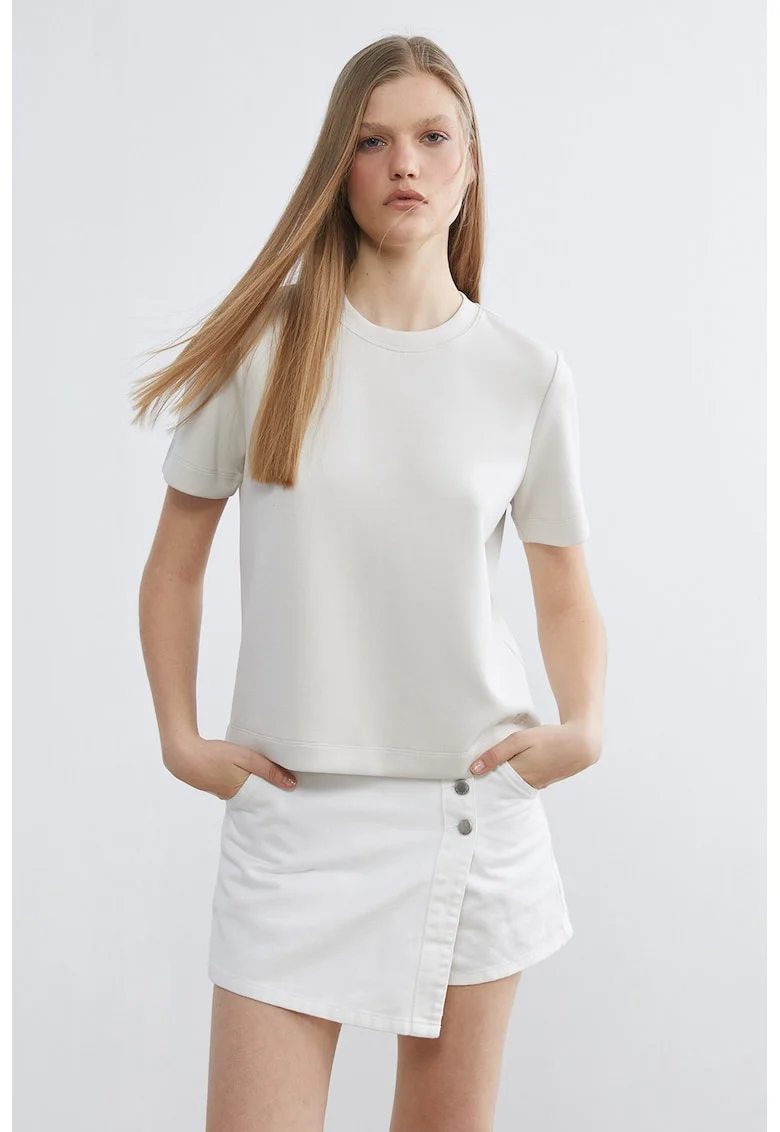 Tricou din amestec de modal cu broderie discreta, Gri deschis