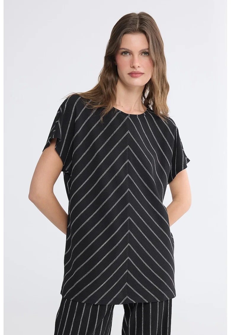 Tricou lejer cu dungi, Alb/Negru