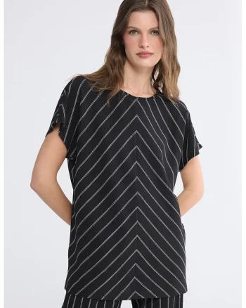 Tricou lejer cu dungi, Alb/Negru