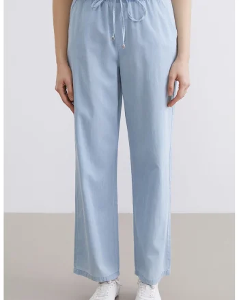 Pantaloni din chambray cu snur, Albastru deschis