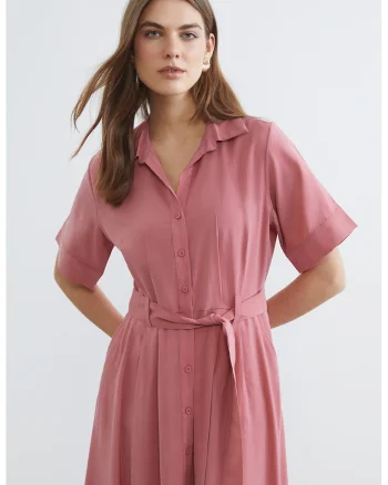 Rochie evazata din amestec de modal, Rosu pastelat