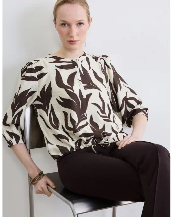 Bluza lejera cu nasturi, Maro/Bej deschis
