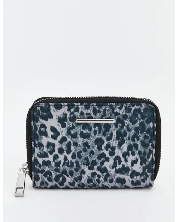 Portofel cu animal print si fermoar, Gri deschis/Albastru gentian