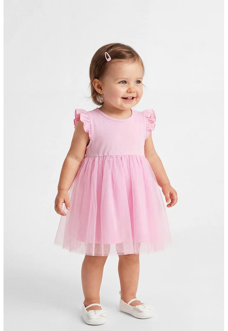 Rochie evazata din tul, Roz bombon