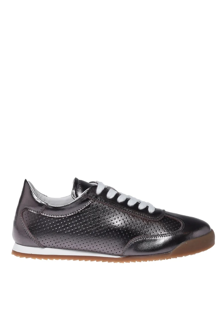 Pantofi sport din piele cu perforatii, Maro inchis