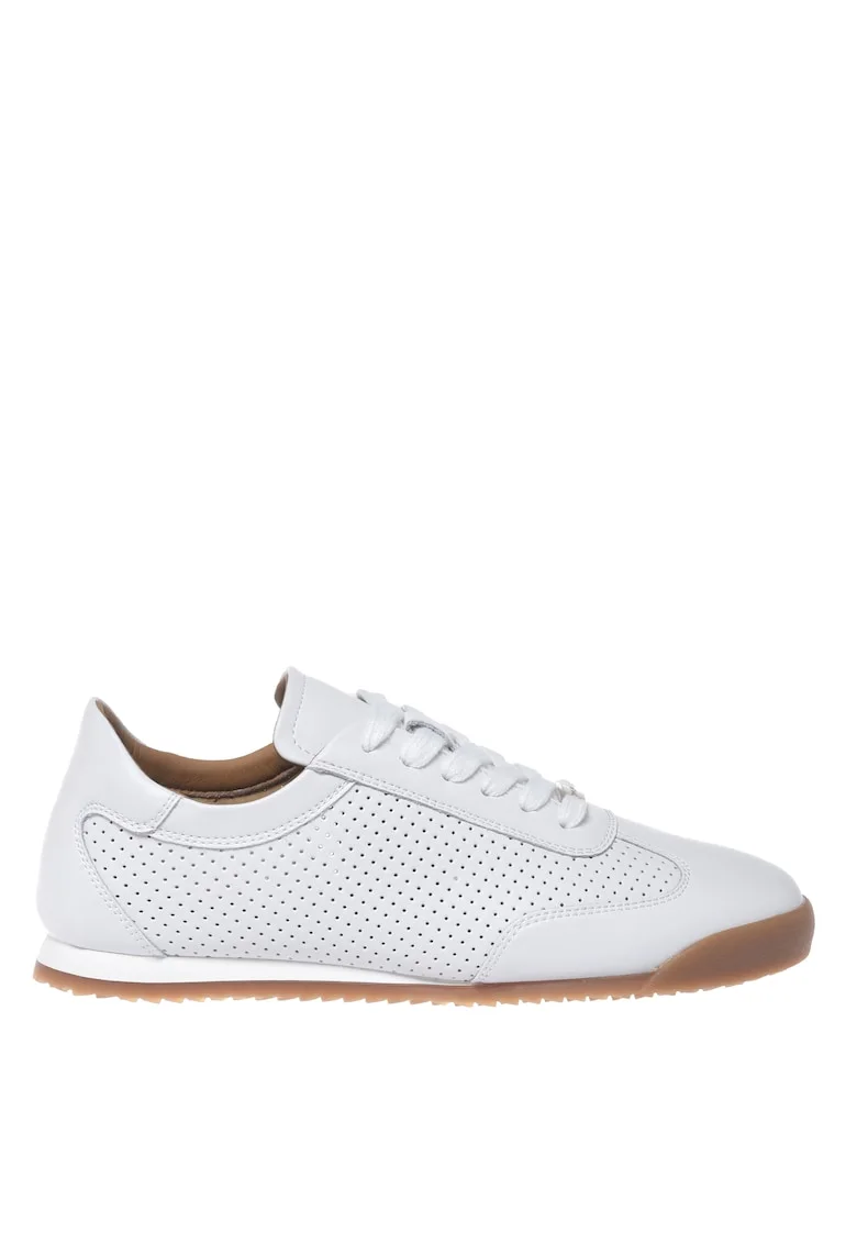 Pantofi sport din piele cu perforatii, Alb