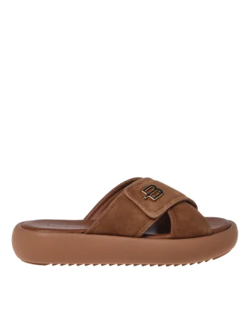 Papuci flatform din piele intoarsa, Maro