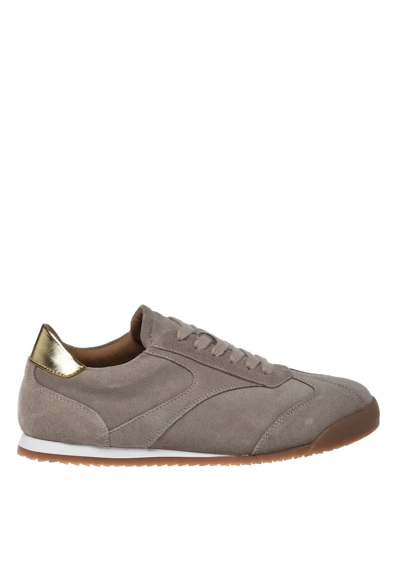 Pantofi sport din piele intoarsa cu insertii din piele ecologica, Maro taupe