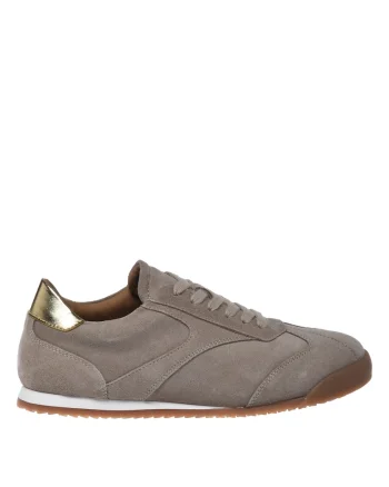 Pantofi sport din piele intoarsa cu insertii din piele ecologica, Maro taupe