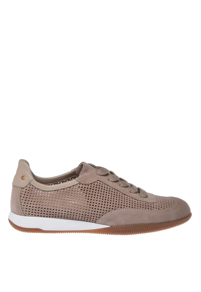 Pantofi sport din piele cu sireturi, Maro taupe/Crem