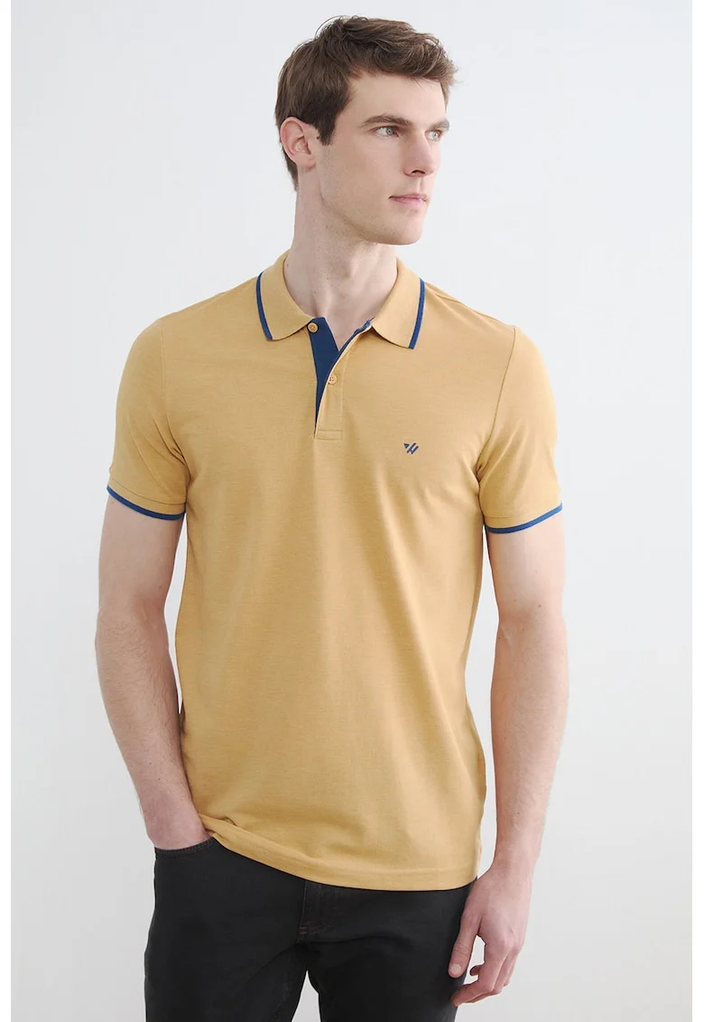 Tricou polo slim fit, Galben/Bleumarin