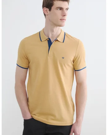 Tricou polo slim fit, Galben/Bleumarin