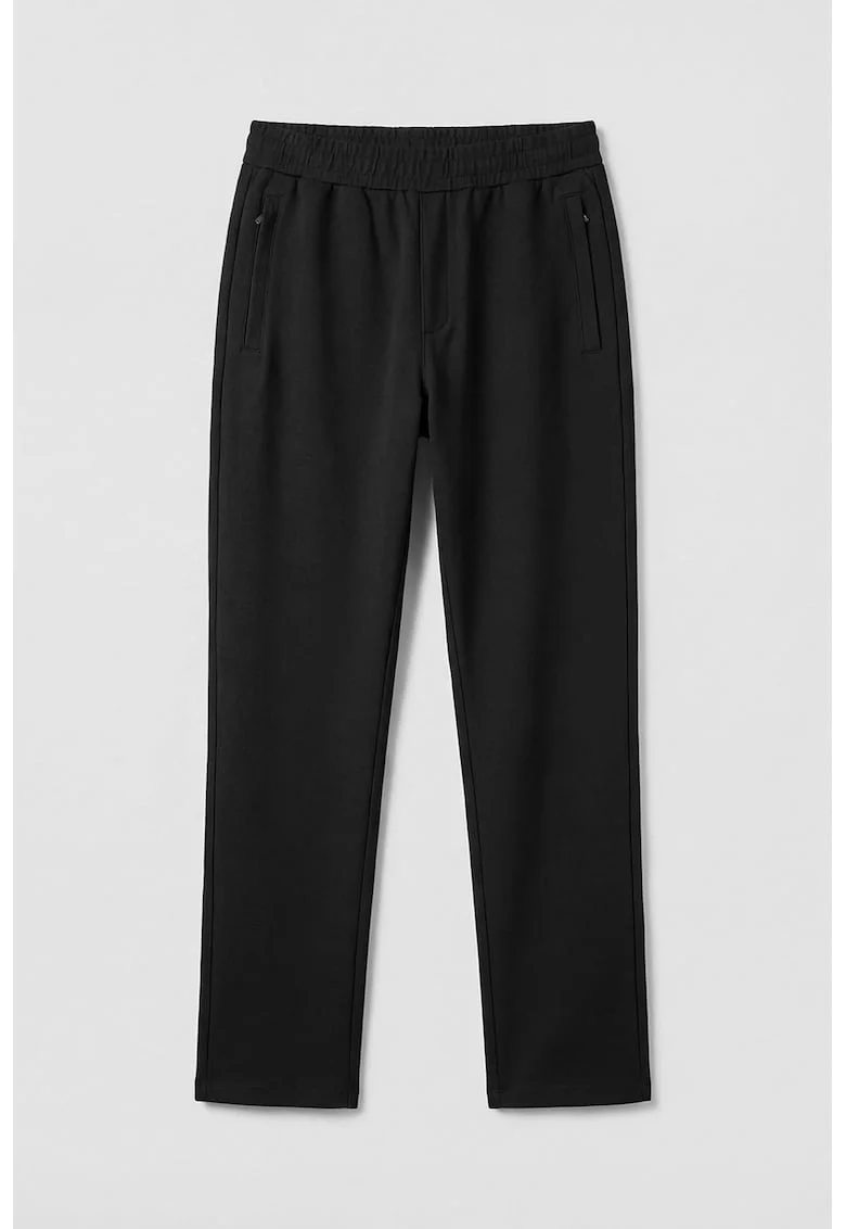 Pantaloni de trening cu buzunare frontale cu fermoar, Negru